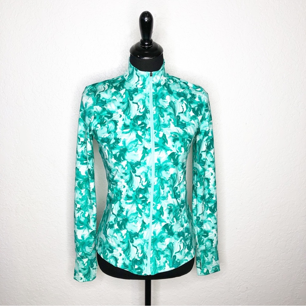 Tommy Bahama green white floral watercolor full zip athletic jacket size XS